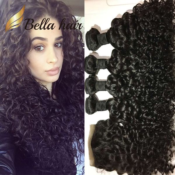 

bella hair 8a 5pcs/lot peruvian hair with closure virgin 4 bundles water wave weave bundle deals full head, Black