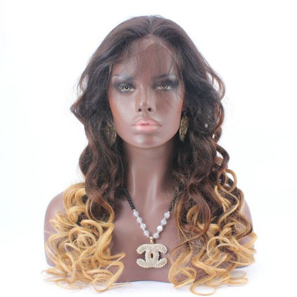 

3 tone ombre human hair glueless full lace wigs and lace front wigs for black women, Black;brown