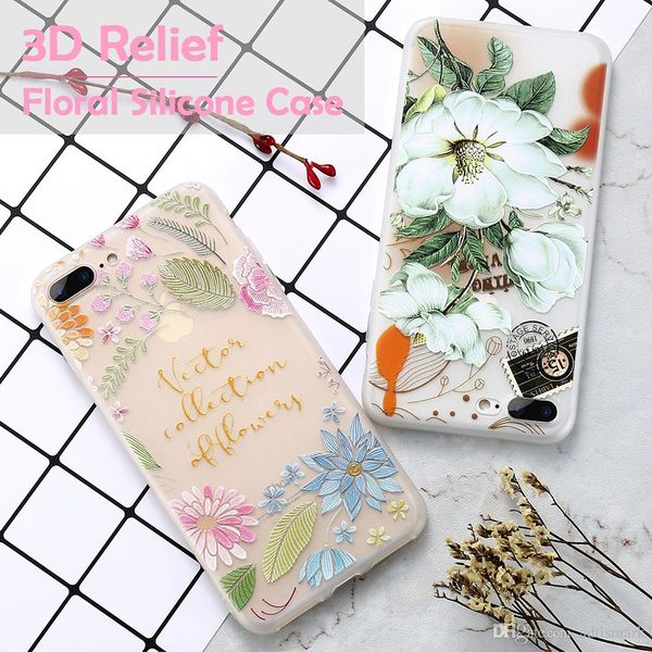 Nova flor estampada case para iphone 6 6s 7 plus capa de silicone suave floral proteger capa para iphone 7 7 8 plus casos de telefone