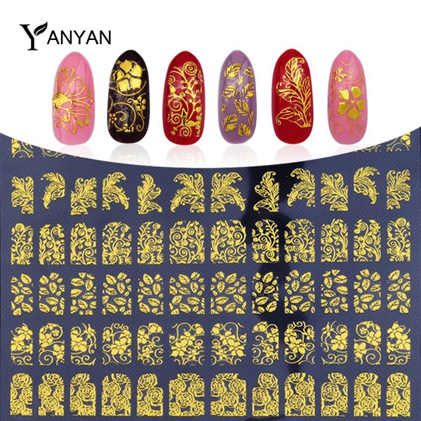 

wholesale- new gold 3d nail stickers,108pcs/sheet metallic adesivos mix designs flowers nail decal,beauty creative nail art decoration, Black