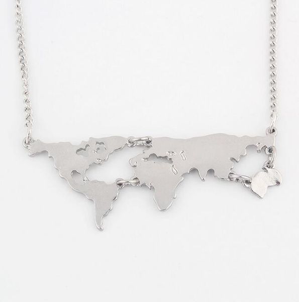 

good a++ trendy jewelry personality exaggerated world map portfolio necklace pendant wfn418 (with chain) mix order 20 pieces a lot, Silver