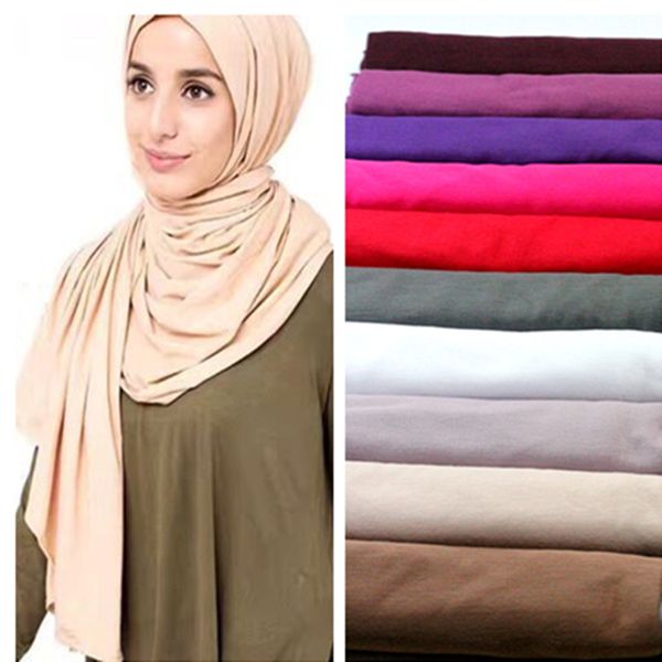 Großhandel - 21 Farben Damen-Baumwoll-Hiajb-Schal in großer Größe, einfarbiger Schal, muslimische Hijab-Kappe, Jersey-Taschentuch