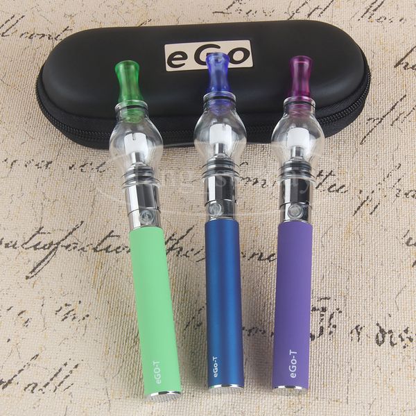 E cigs ego t ecigarettes evod vaporizador caneta starter kit de cera vidro globo globo penas cúpula tanque zíper