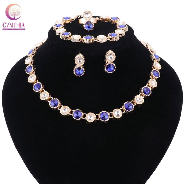 

blue white crystal jewelry sets women gold plated boho with earrings statement necklace for party wedding trendy necklace, Black