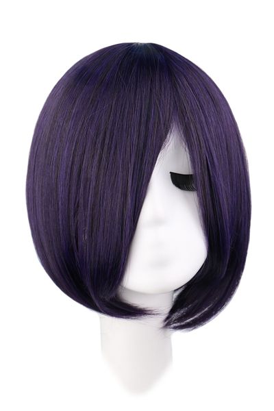 

Короткие прямые аниме косплей костюм парик черный фиолетовый 35 см синтетические волосы парики