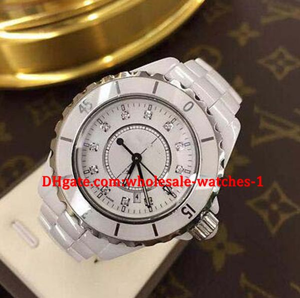 

wholesale - new style white ceramic 33mm quartz white diamond dial h1628 watch, Slivery;brown