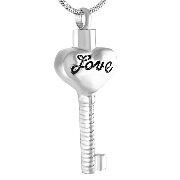 

ijd9409 love key stainless steel cremation pendant necklace funeral casket memory ashes keepsake urn necklace, Silver
