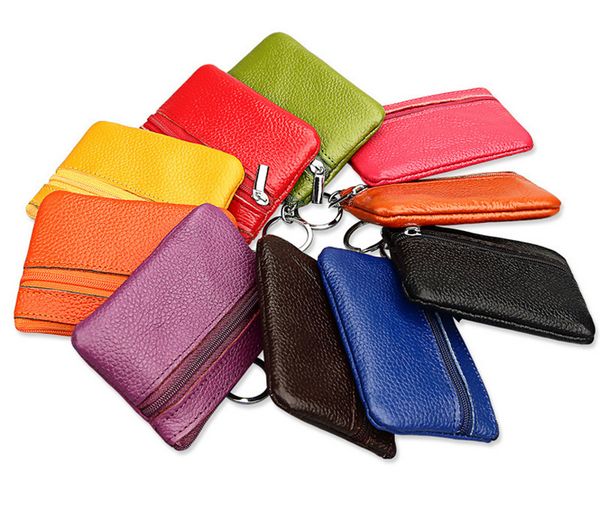 

100pcs/lot new arrival leather pure coin purses keychains keys wallet purse change pocket holder organize cosmetic makeup, Red;black