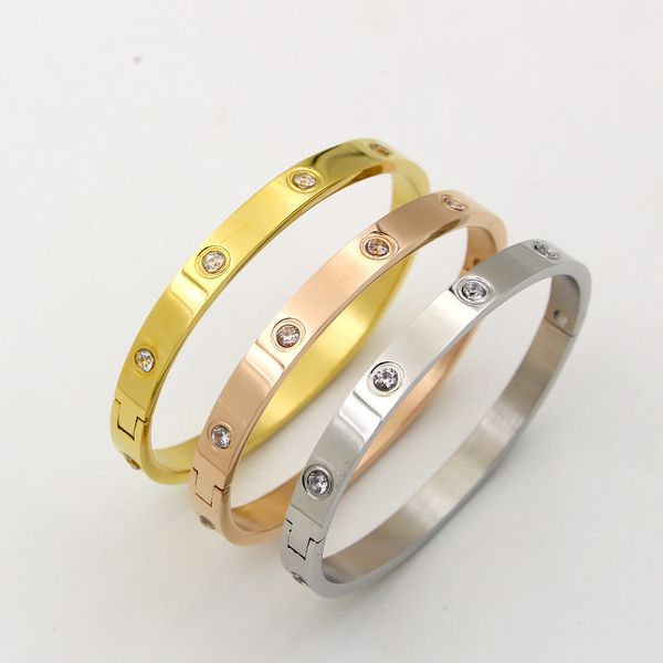 

stainless steel love bracelets bangles for women and girls with stone rose gold/silver/gold plated cuff bracelet button accessory, White