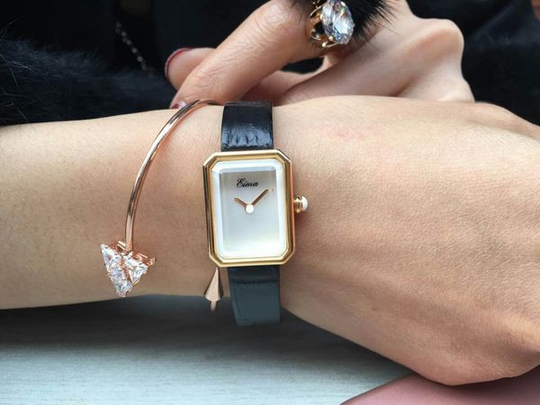 

silver gold lady quartz watch luxury stainless steel leather wristwatch for women new fashion lady clock gift for women, Slivery;brown