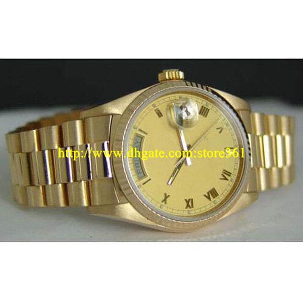

store361 new arrive watches mens 36mm 18kt gold president champagne roman 18038, Slivery;brown
