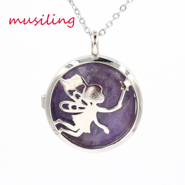 

locket pendant openwork butterfly fairy natural stone pendants necklace lapis lazuli opal etc stone bead charms reiki chakra amulet jewelry, Silver