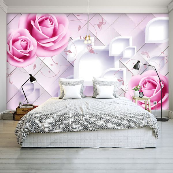 Custom Photo Wall Mural Modern Design 3d Room Wallpaper For Walls 3d Romantic Painting Pink Rose Floral Living Bedroom Fresco Wallpaper Images