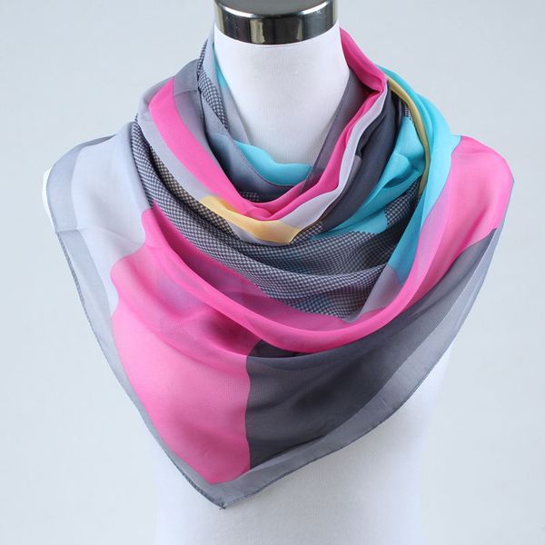 

wholesale-new arrival 2016 spring and autumn chiffon women scarf geometric pattern design long soft silk shawl 004, Blue;gray