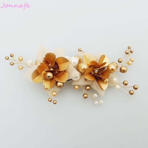 

beijia Gold Pearls Hair Clip Bridal Flower Comb Wedding Hair Accessories Boho Women Headpiece Jewelry Handmade
