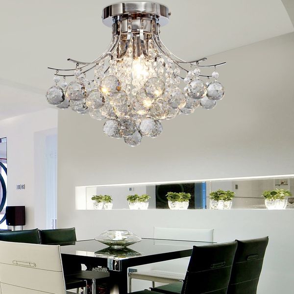 

Crystal Ceiling Light Hanging Light Crystal Chandelier Lamps Pendent Lights Chrome Finish Chandelier with 3 Bulbs Flush Mount Lights