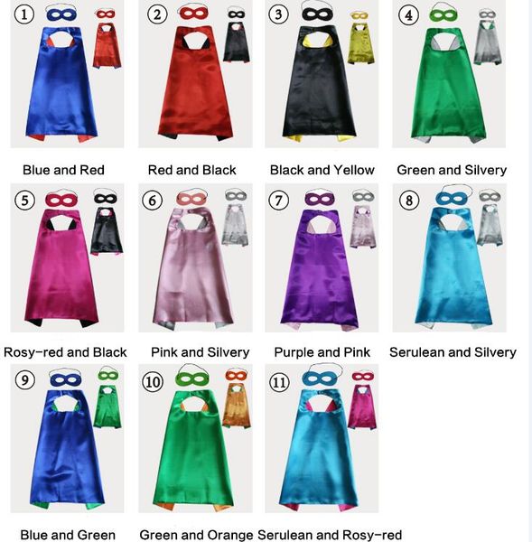 

double side cape and mask with 2 different colors 11colours 70*70cm capes for kids christmas halloween cosplay prop costumes a08, Blue