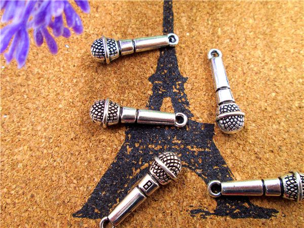 

45pcs--microphone charms, antique silver 3d microphone charm pendants 27x7mm, Bronze;silver