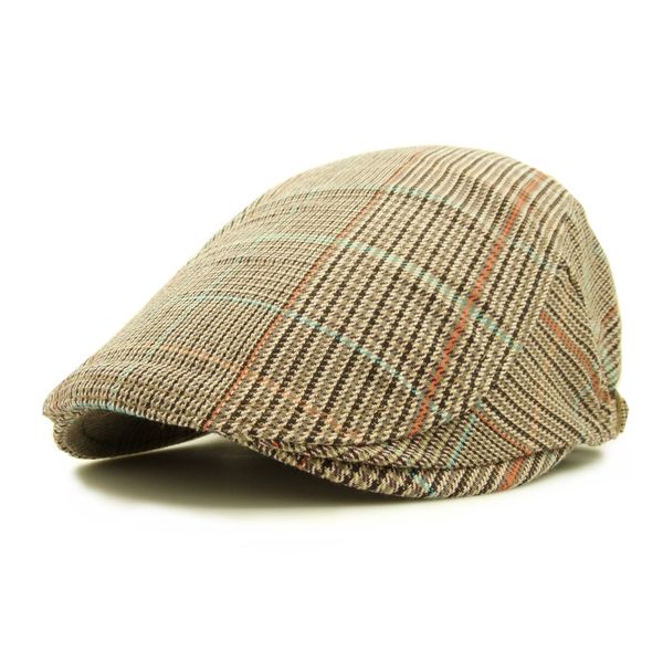 

wholesale-2015 fashion casual artist painter plaid style cotton flat beret caps hat with jacquard grid for 55cm women teenages adjustable, Blue;gray