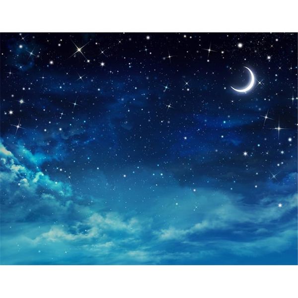 Dark Blue Night Sky Glitter Stars Fotografia Fondali Vinyl Crescent Moon Bambini Bambini Studio Ritratto Servizio fotografico Sfondi