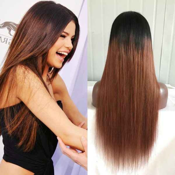 

#1b/30 peruvian human ombre two tone full lace wigs human hair lace front wig glueless ombre full lace wig, Black;brown