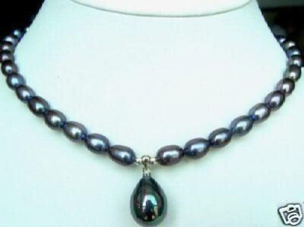 

details about 7-9mm black akoya pearl necklace shell pearl pendant, Silver