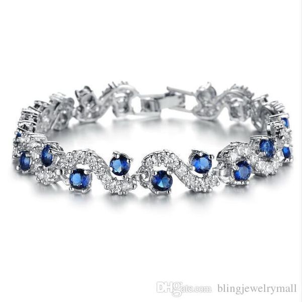 

fashion eu style silver color blue crystal stone bracelets & bangles luxury romantic wedding jewelry gift, ds931, Black