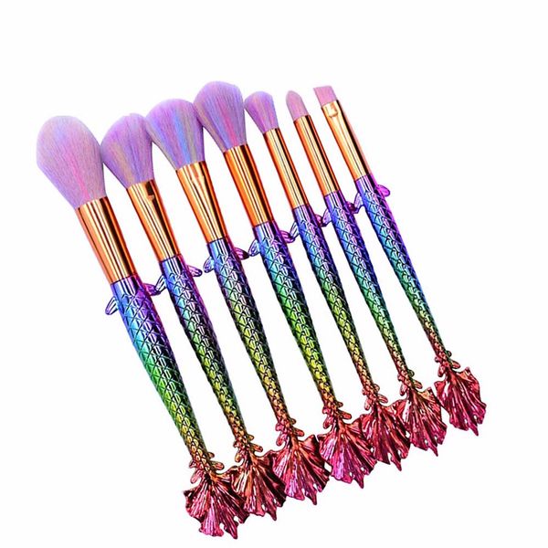 

7 pc fish tail fish scale makeup brush suit tools foundation cosmetic brush drop shipping 0920 professional make up brushes kit