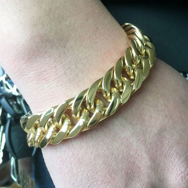 

titanium steel men jewlery fashion cuban link chain bracelets punk bangle twisted pulsera gold silver 22cm*1.5cm, Black