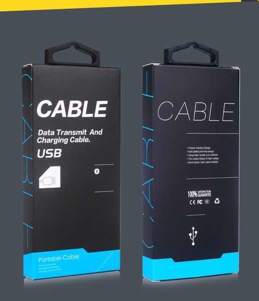 Atacado venda quente universal embalagem caixa de papel com gancho para iphone 5 6 7 cabo USB embalagem personalizada para descarga