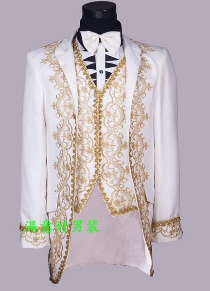 

wholesale- white black singers wedding royal formal dress men's groom married suits blazers slim mens suit set man jackets + pants + ve