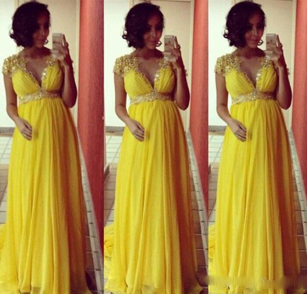 Acheter Robe De Soirée Nouveaute Jaune Robes De Demoiselle Dhonneur Pour Femmes Enceintes Cap Sleeve Dentelle Mousseline De Soie Robe Dinvité De