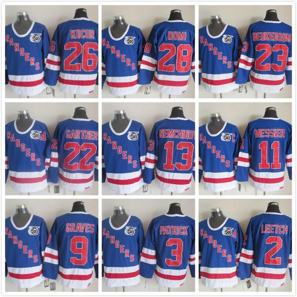 

нью-йорк хоккей #2 брайан литч 35 рихтер 9 адам грейвс 68 ягр 99 уэйн гретцки 11 мессье белый синий трикотажные изделия, Black;red