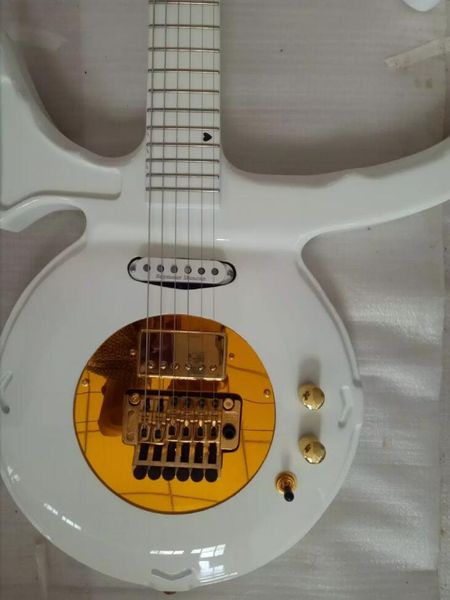 1993 Nadir Gitar Prens Beyaz Aşk Sembol Elektro Gitar Floyd Rose Tremolo Köprü Altın Donanım Seymour Duncan Manyetikler Altın Pickguard