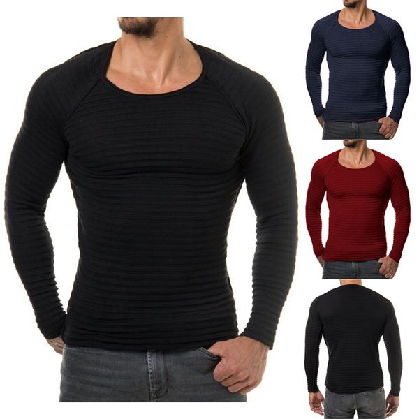 

New Men Knitted Basic Sweater Fashion Brand Clothing Men's Striped Sweaters Solid Color Slim Fit Men Pullover For Autumn Winter