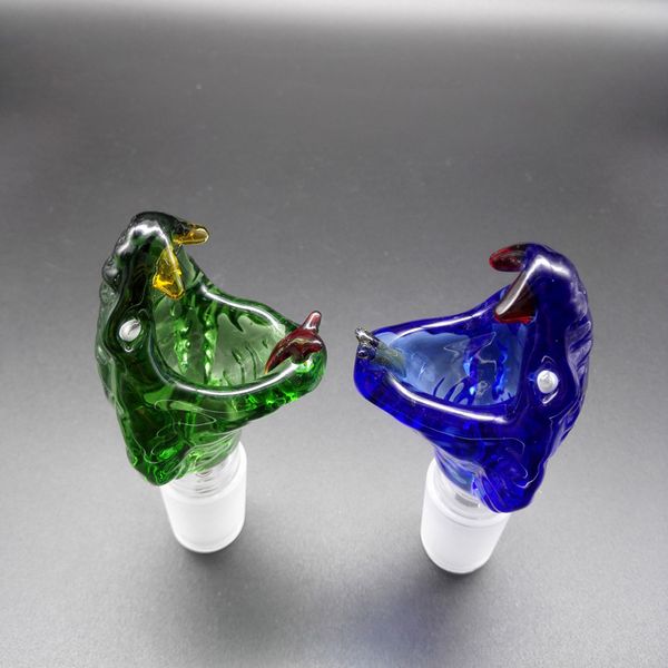 Оптовая змеиная голова стеклянные чаши для бонгов с Синий Зеленый 14 мм 18 мм мужской стеклянная чаша для воска табака стекла нефтяных вышек стеклянные бонги