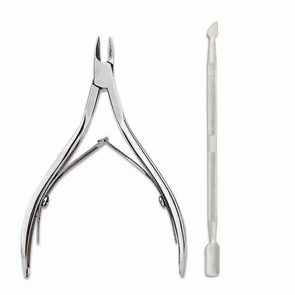 

wholesale- sale+49%off+nail art stainless steelcuticle nipper clipper +pusher spoon manicure plier cutter set kit 2pcs