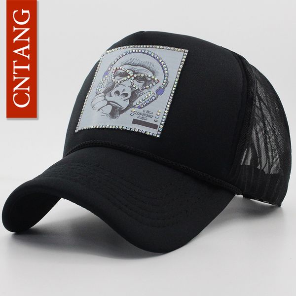 

wholesale- cntang summer women men baseball cap with rhinestones animal picture hat hip hop black mesh trucker caps snapback brand hats, Blue;gray