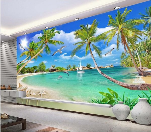 SCustom jede Größe HD Love Haitian Mittelmeer Coconut TV Wandbild 3D Wallpaper 3d Tapeten für TV Hintergrund