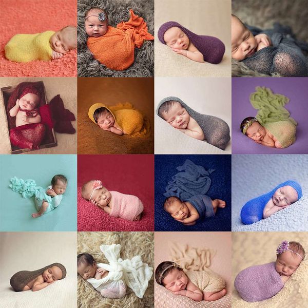 Baby-Fotografie-Requisiten, Hintergrund, Baumwoll-Rayon, Stretch-Strickwickel, Säuglingsfoto-Wickel, Neugeborene, Decke, 45 x 160 cm