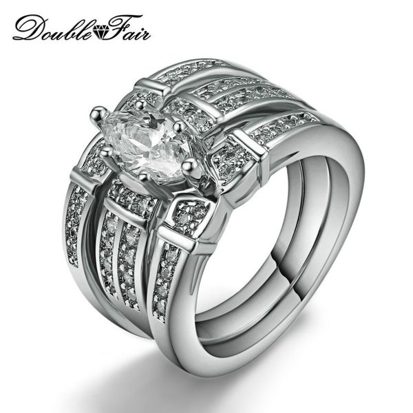 

CZ Алмаз три кольца наборы 18K белое золото покрытием цирконий Маркиза Кристалл уча