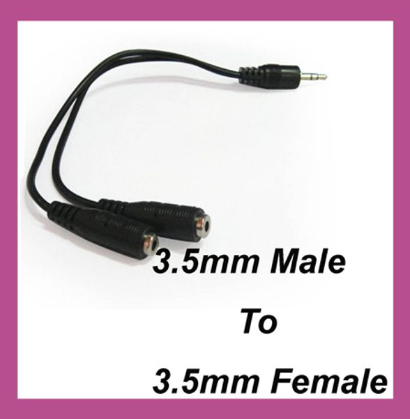 

wholesale black 1 male to 2 female 3.5mm aux audio y splitter cable earphone headphone adapter 500ps/lot