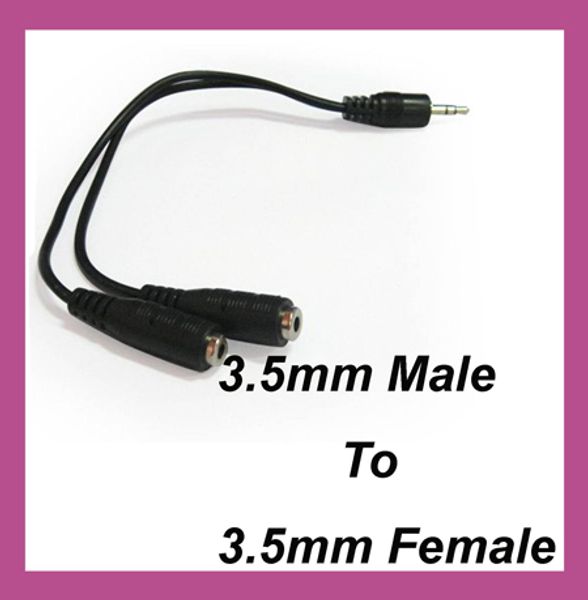 wholesale Schwarz 1 Stecker auf 2 Buchsen 3,5 mm AUX-Audio-Y-Splitter-Kabel, hochwertiger Kopfhörer-Kopfhörer-Adapter, 500 Stück/Menge