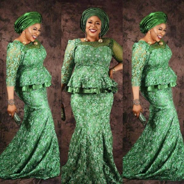 

plus size green lace prom dresses south african beading sheer neck long sleeves evening gowns aso ebi saudi arabia formal party dr252a, Black
