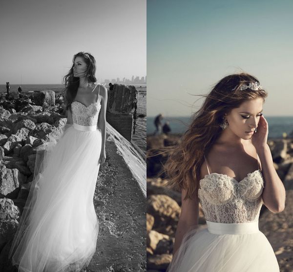 

wedding gown fashion 2022 applique lace formal bridal dresses long tulle a line sweetheart neck spaghettis floor length beach dress, White