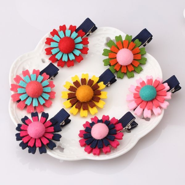 

wholesale- newly style double non-woven hairpins baby fashion sun floral hair accessories 5cm length with button lovely girl hair clip, Slivery;white
