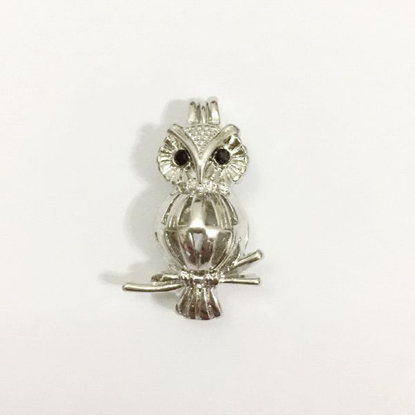 18KGP Big Owl Pearl Gem Beads Locket Cage Pendant Mounts con Jewel Eyes Charm Jewelry
