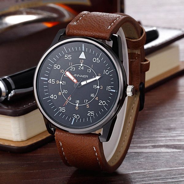 

Fashion Jinnaier Men's Leather strap quartz wrist watch J33