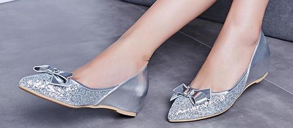 

single female beaded sequined shoes wedges shoes in sweet, Black