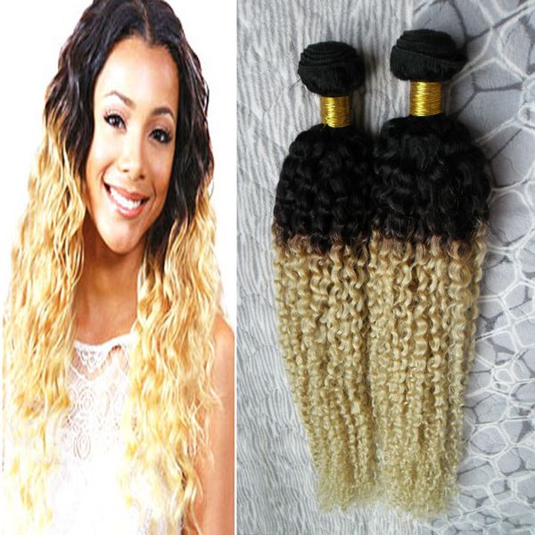 Oombre Bundles Weave Cabelo Loiro T1B / 613 cabelo peruano tecer pacotes 200g peruano virgem encaracolado kinky hair2 PCS